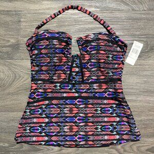 NEW Island Escape SZ 10 Antiqua Bandini Tribal Print Tankini Top Multi Swimsuit